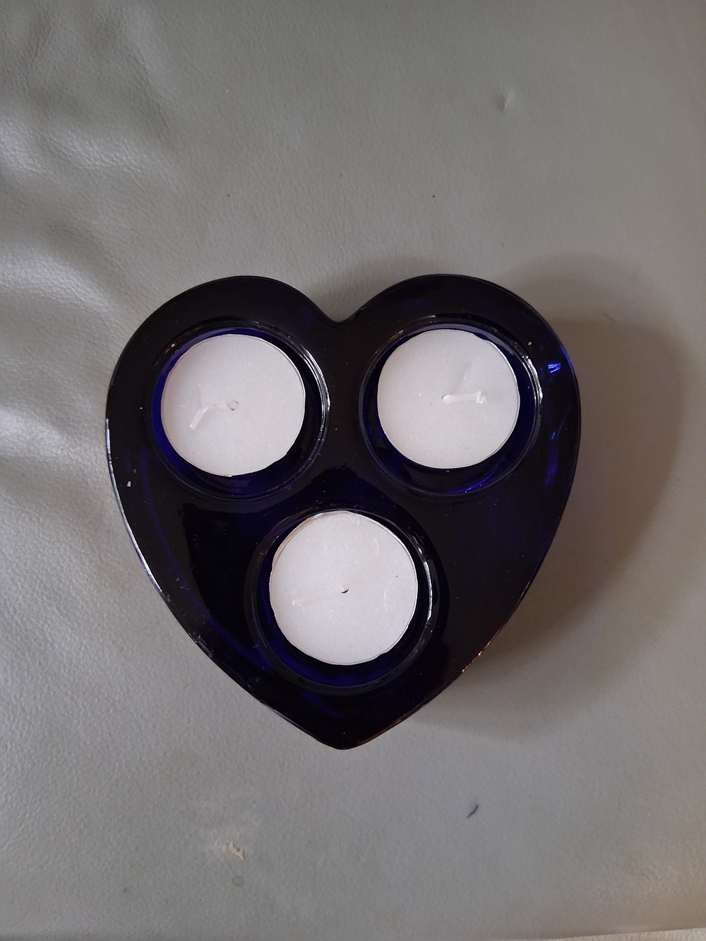 Vintage Cobalt Blue Glass Heart Shaped Tealight Candle Holder